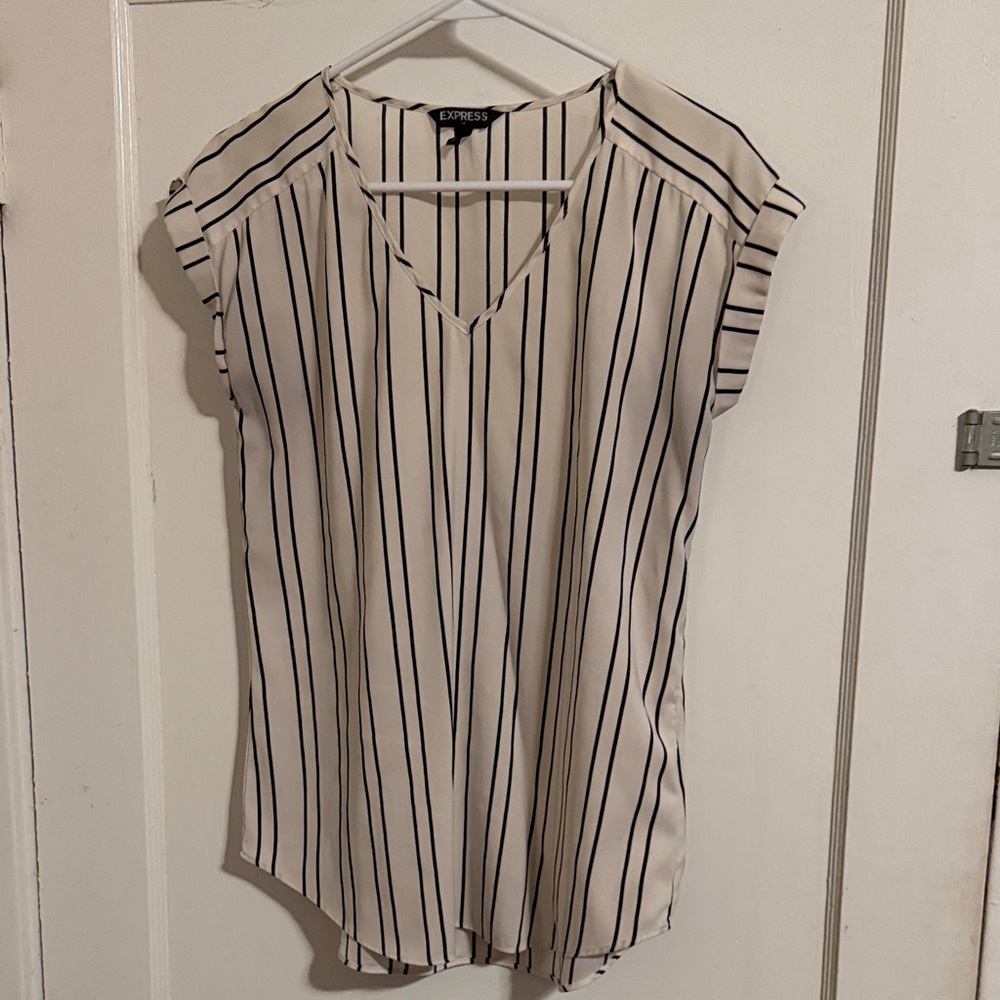 Express Women's Black and Cream Striped Blouse
